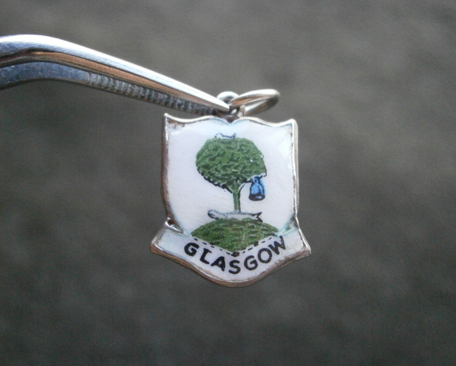 Glasgow Scotland Vintage Sterling Silver Enamel Travel Shield Bracelet Charm 1.6