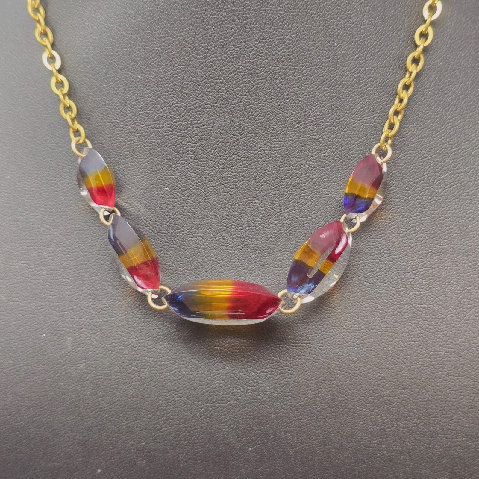 Lucite Rainbow Disc Necklace 12k Gold Filled Vtg 1960s