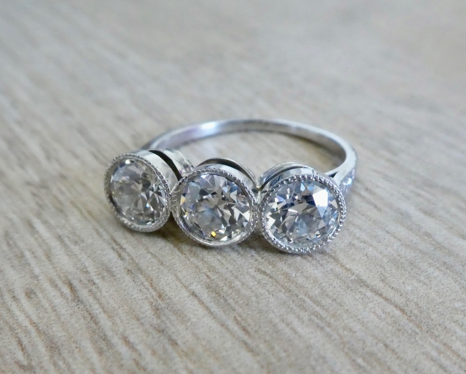 1920’s Antique Deco Old European Cut Diamond Platinum Bezel Milgrain Ring