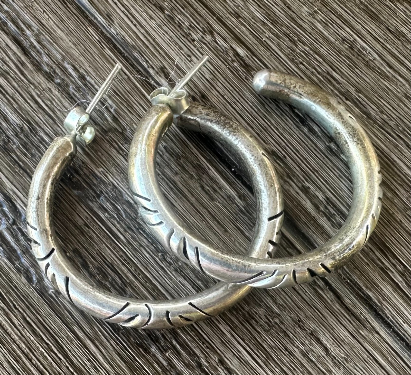 Signed MWS Mexico Sterling Silver Hoop Earrings 925 Large Etched Hoops 12.4g #10