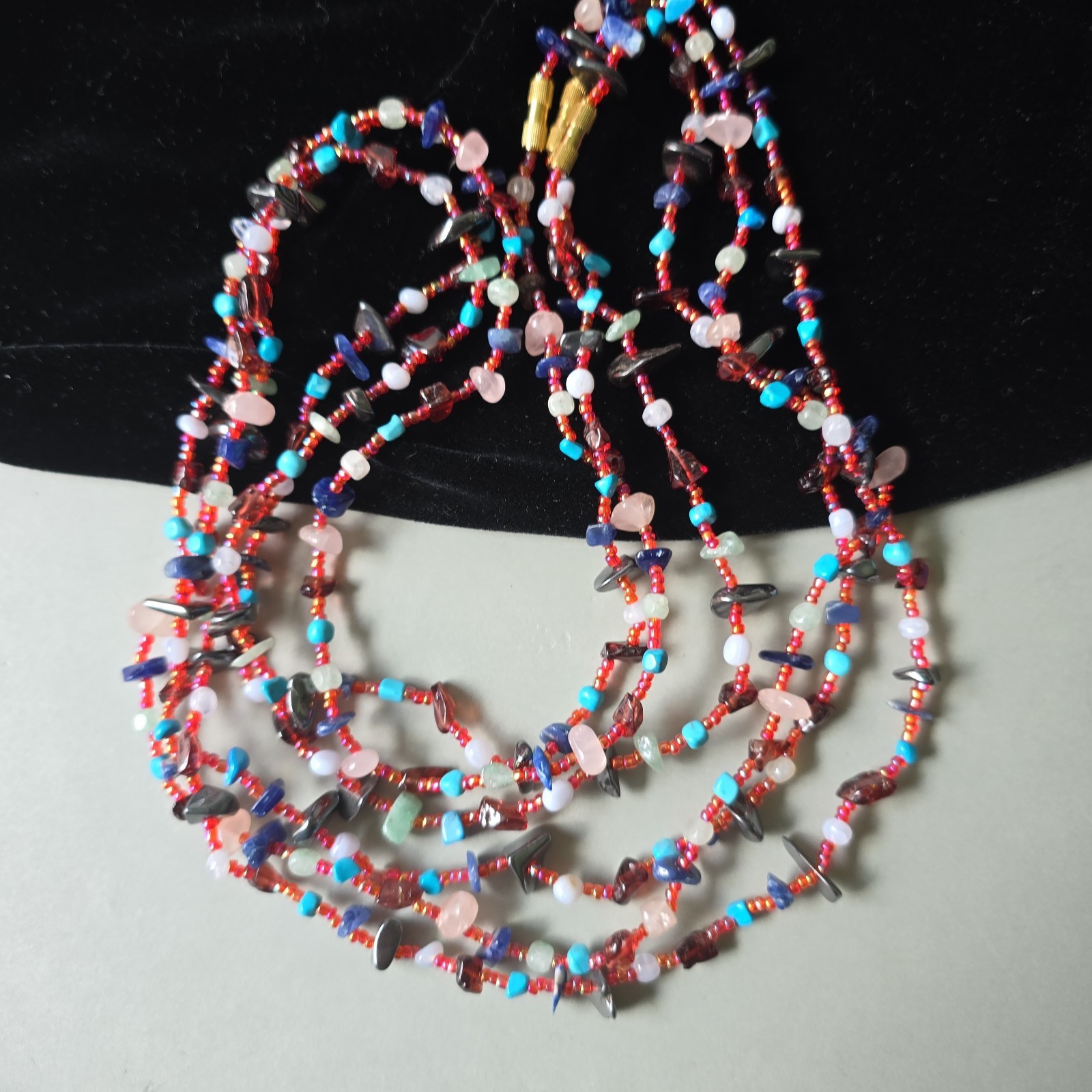 New Vintage Multi Stones Turquoise Quartz Lapis Hematite Necklaces 30″L Lot of 3