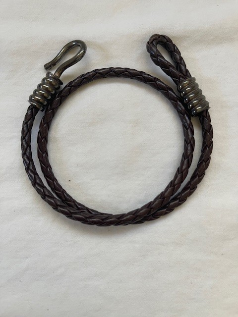 VINTAGE BROWN BRAIDED LEATHER CHOKER WITH PEWTER LIKE METAL LOCK