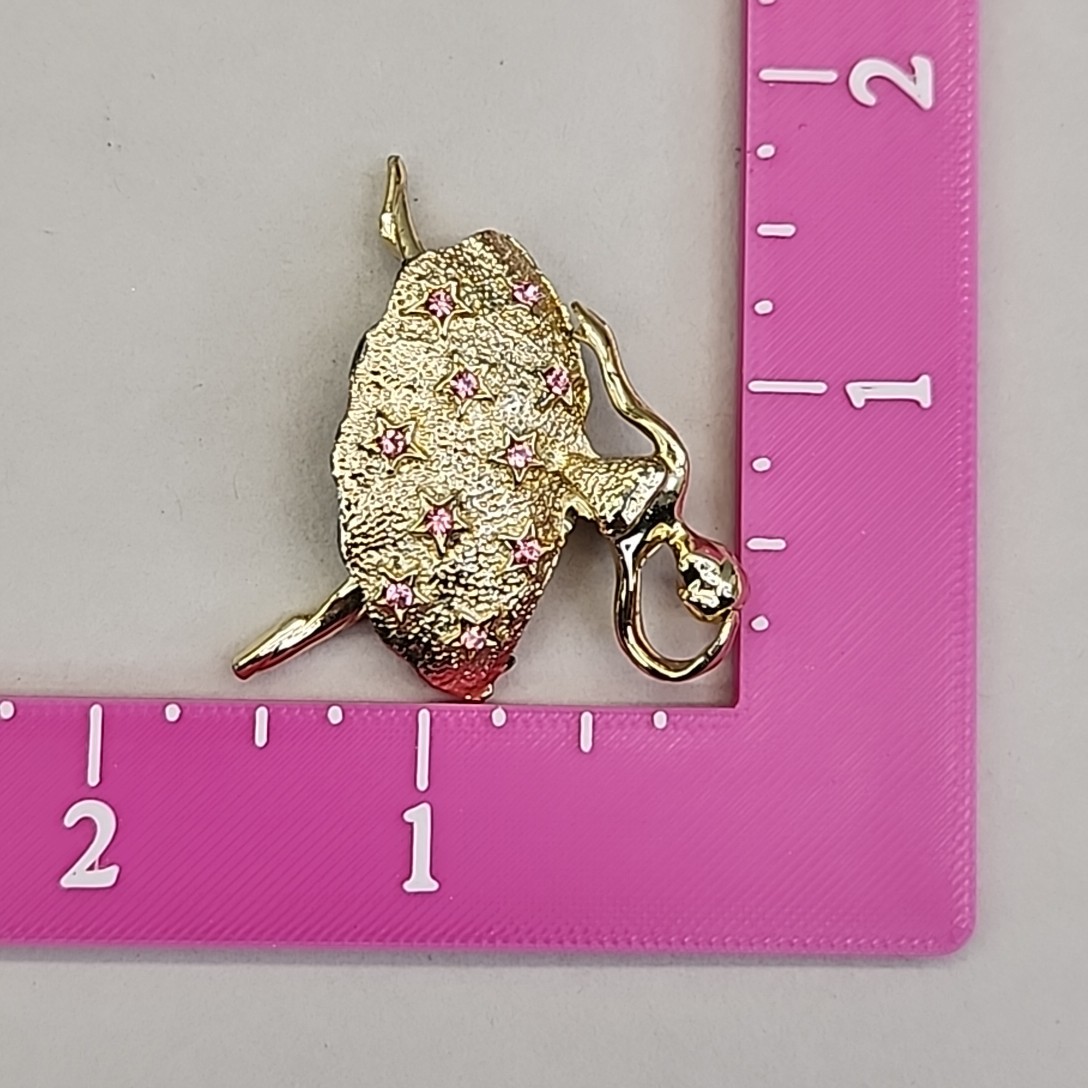 Vintage Ballerina Brooch Pink Rhinestones Gold Tone Speckled 1 5/8″