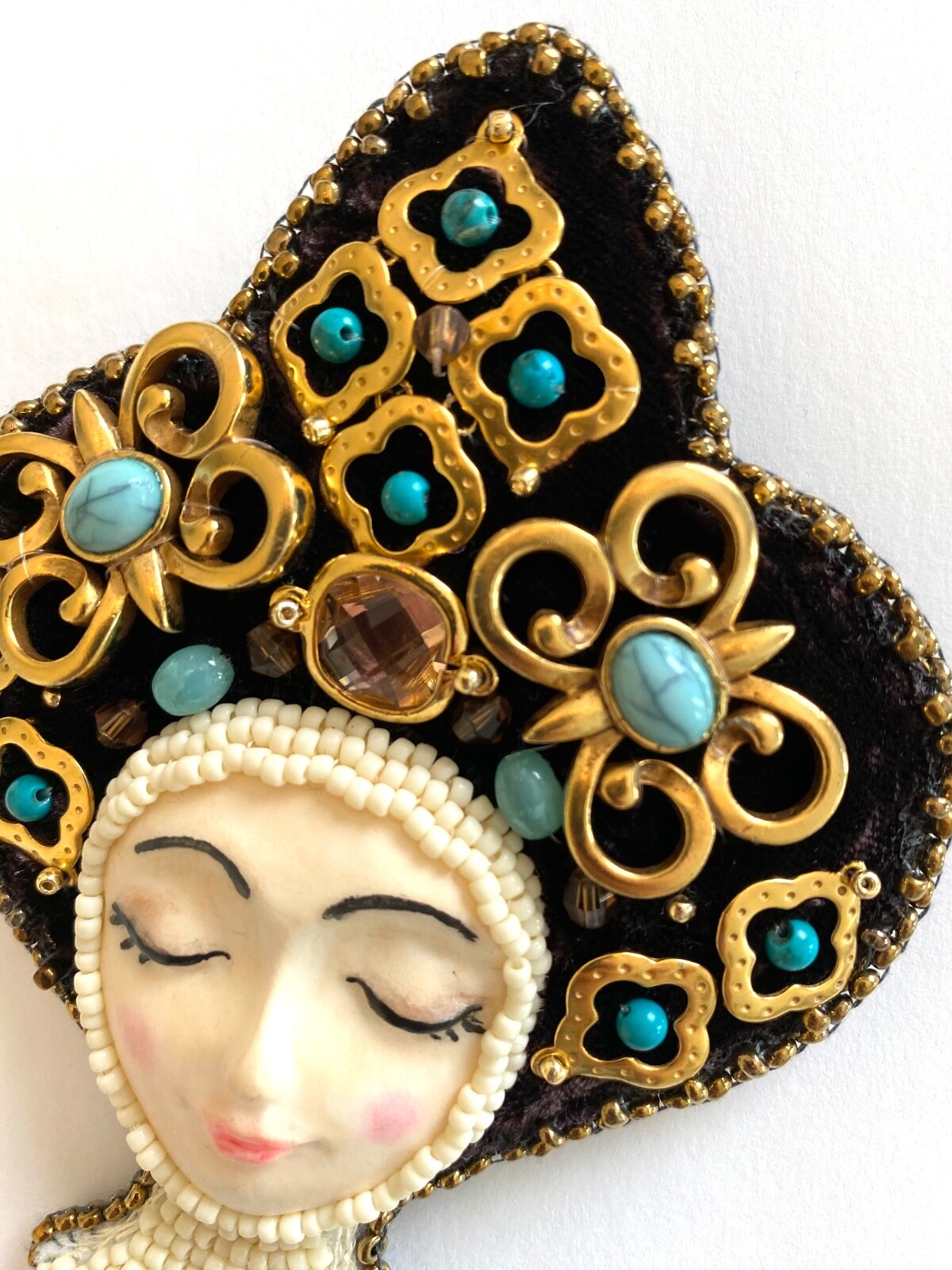 Brooch Art Doll Princess Beaded Turquoise