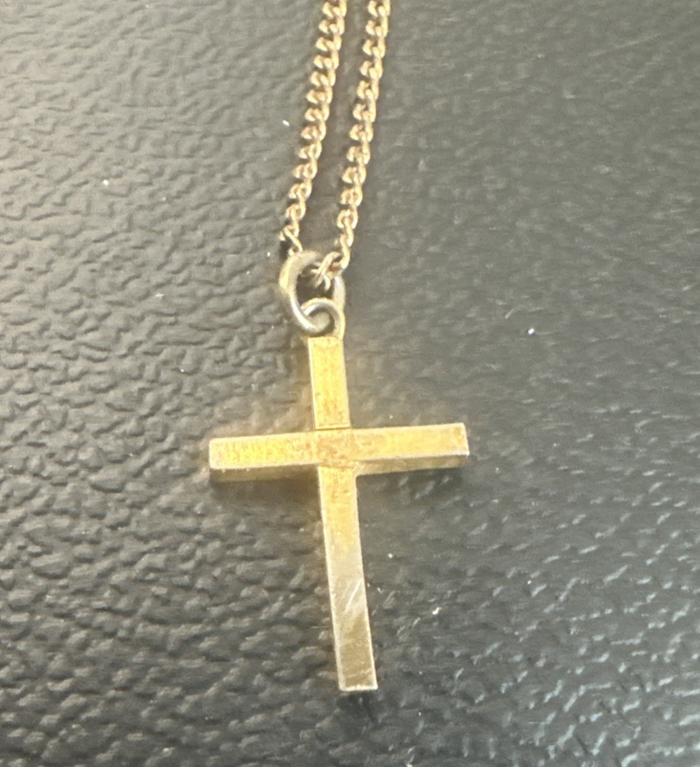 Vtg 1/20 12k GF Marked Cross Pendant & Chain Necklace, 1 / 20th 12 K Gold Filled