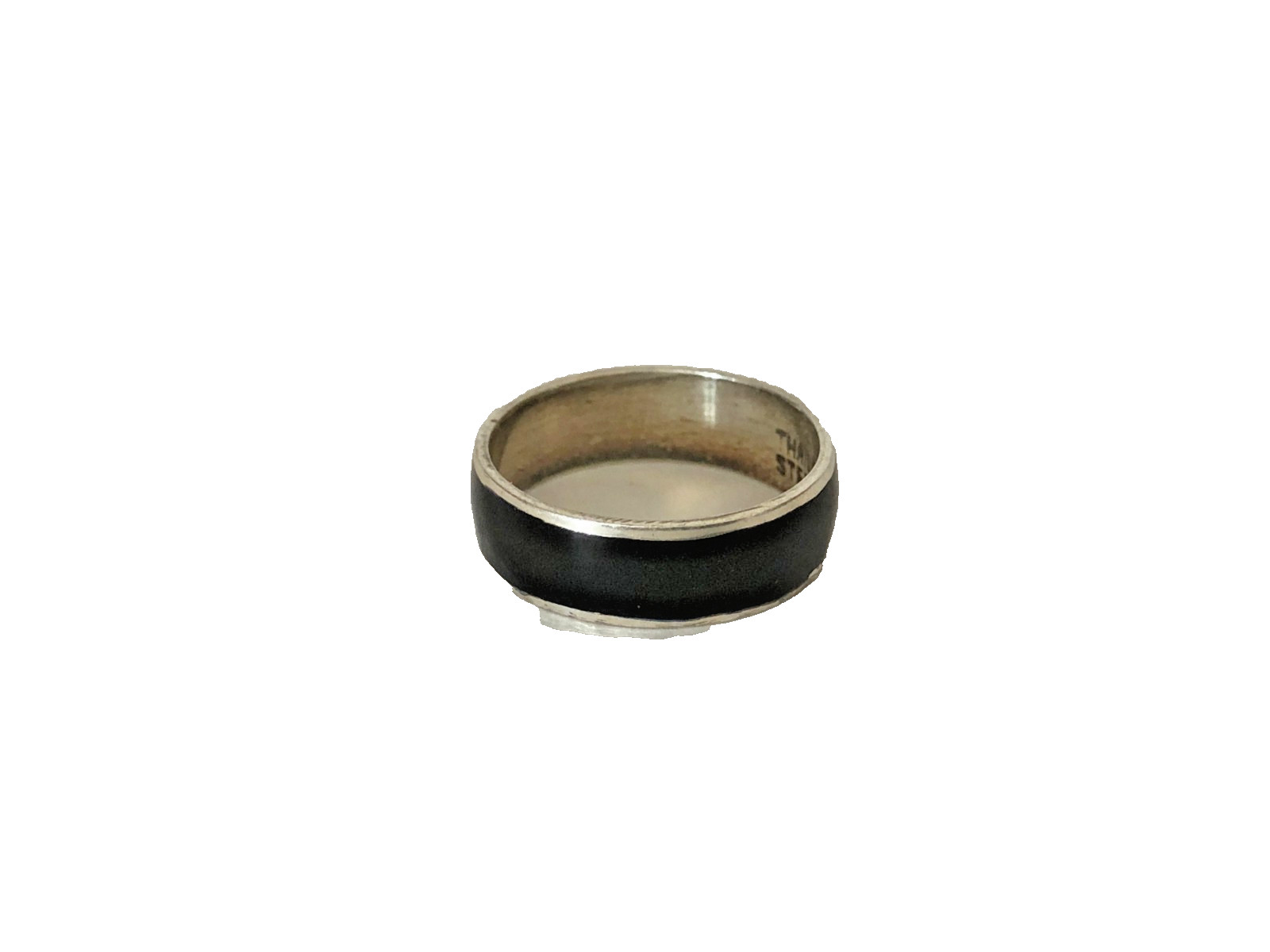 Siam Solid Black Enamel Sterling Silver 925 Vintage NOS Ring Band Sz 7.25
