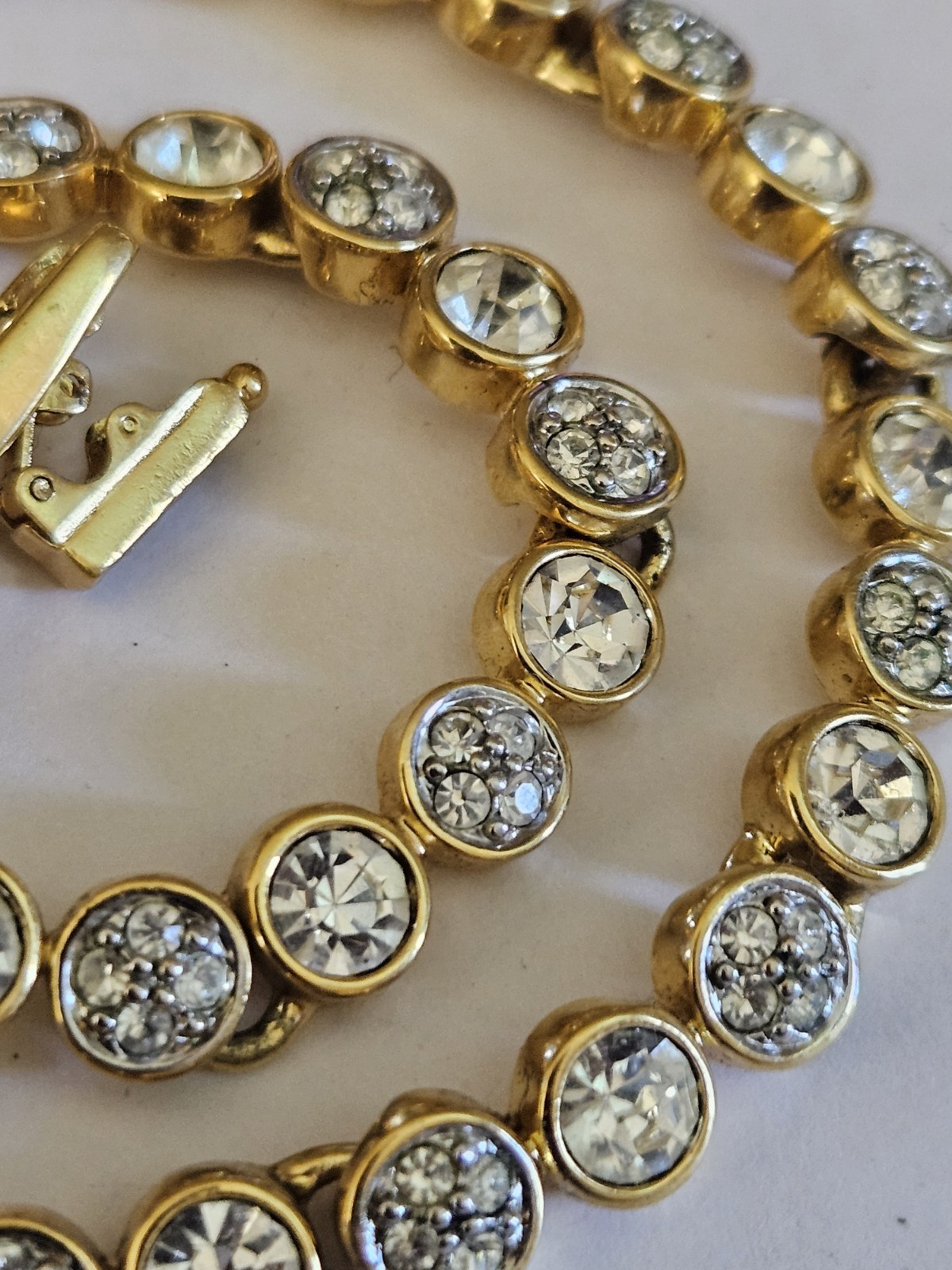 As Is Vintage Swarovski Swan Logo Gold Toneclear Crystal Collar Link Necklace