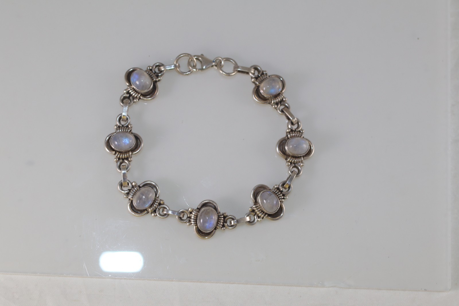 Vintage 925 Sterling Silver Moonstone Bracelet 7.5″