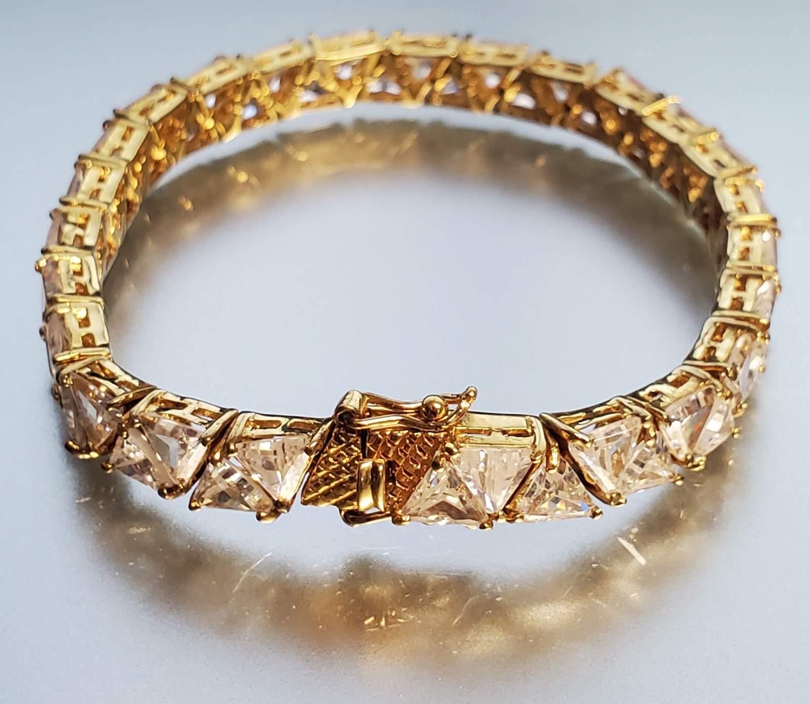 VTG 925 GL Trillion Cut Tennis Bracelet 7in Sterling Silver Vermeil 25gtw CZ