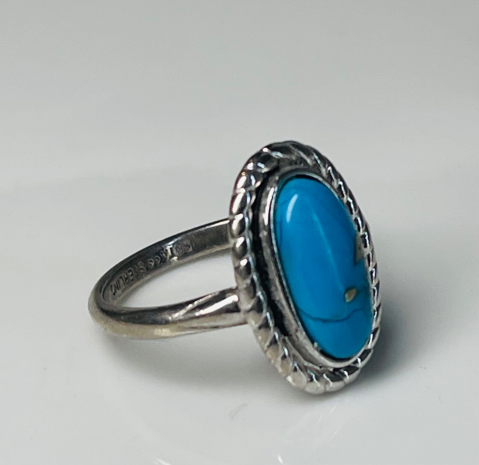 Turquoise Ring Sterling Silver Southwestern Gift for Her Bezel Set .925