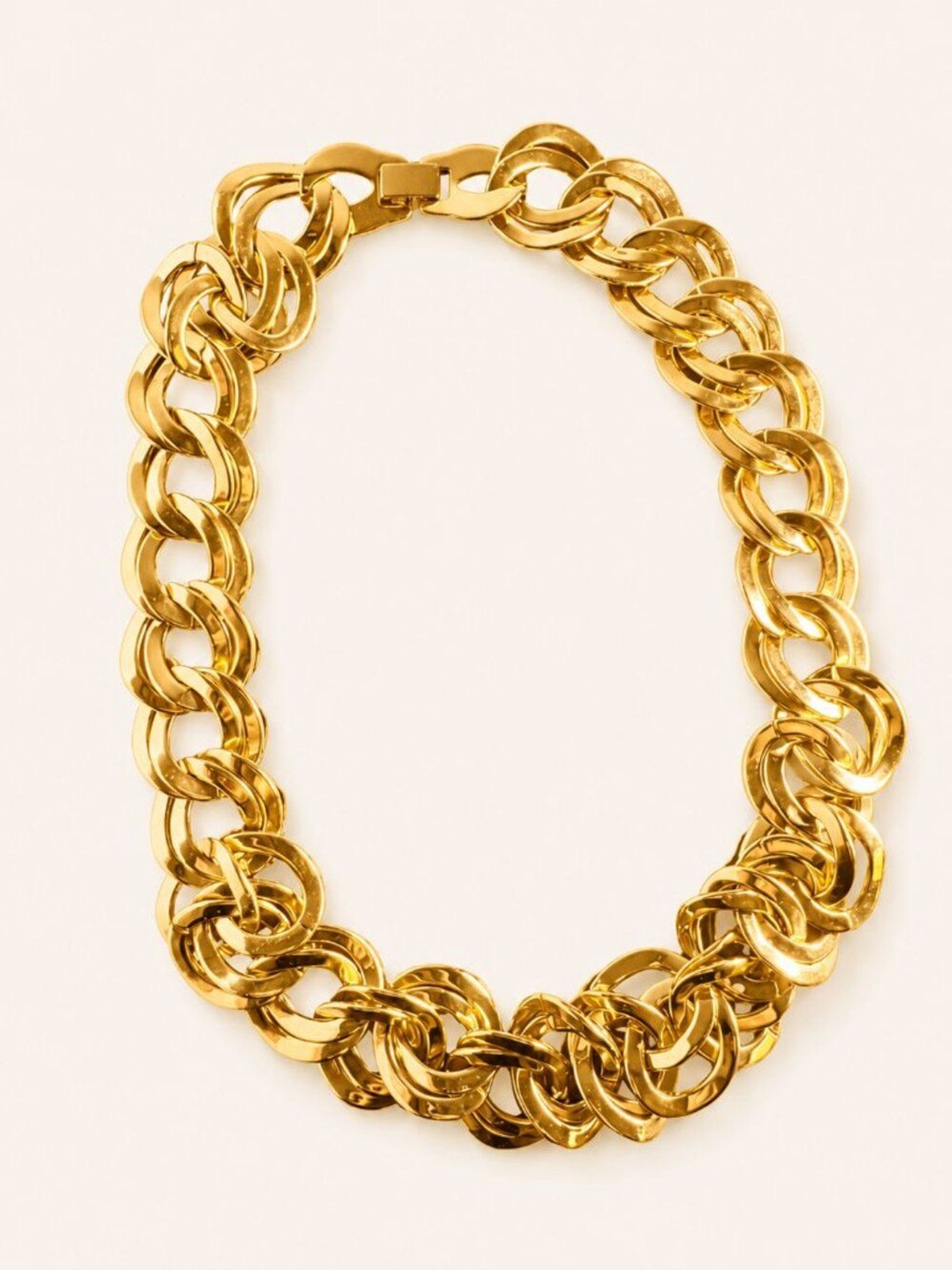 Vintage Gold Tone Link Necklace Bracelet Earrings Parure Set Statement Jewelry