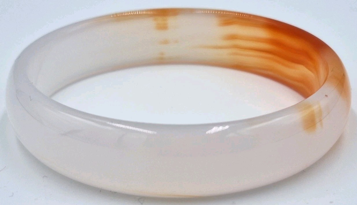 VTG Genuine Red Orange Icy Translucent Polished Agate Bangle Bracelet 57MM 30G