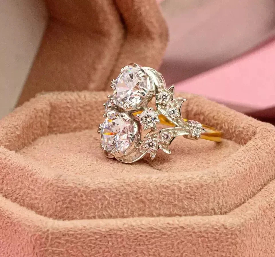 3Ct Art Deco Vintage Style Lab Created Diamond Engagement 14K Gold Finish Ring