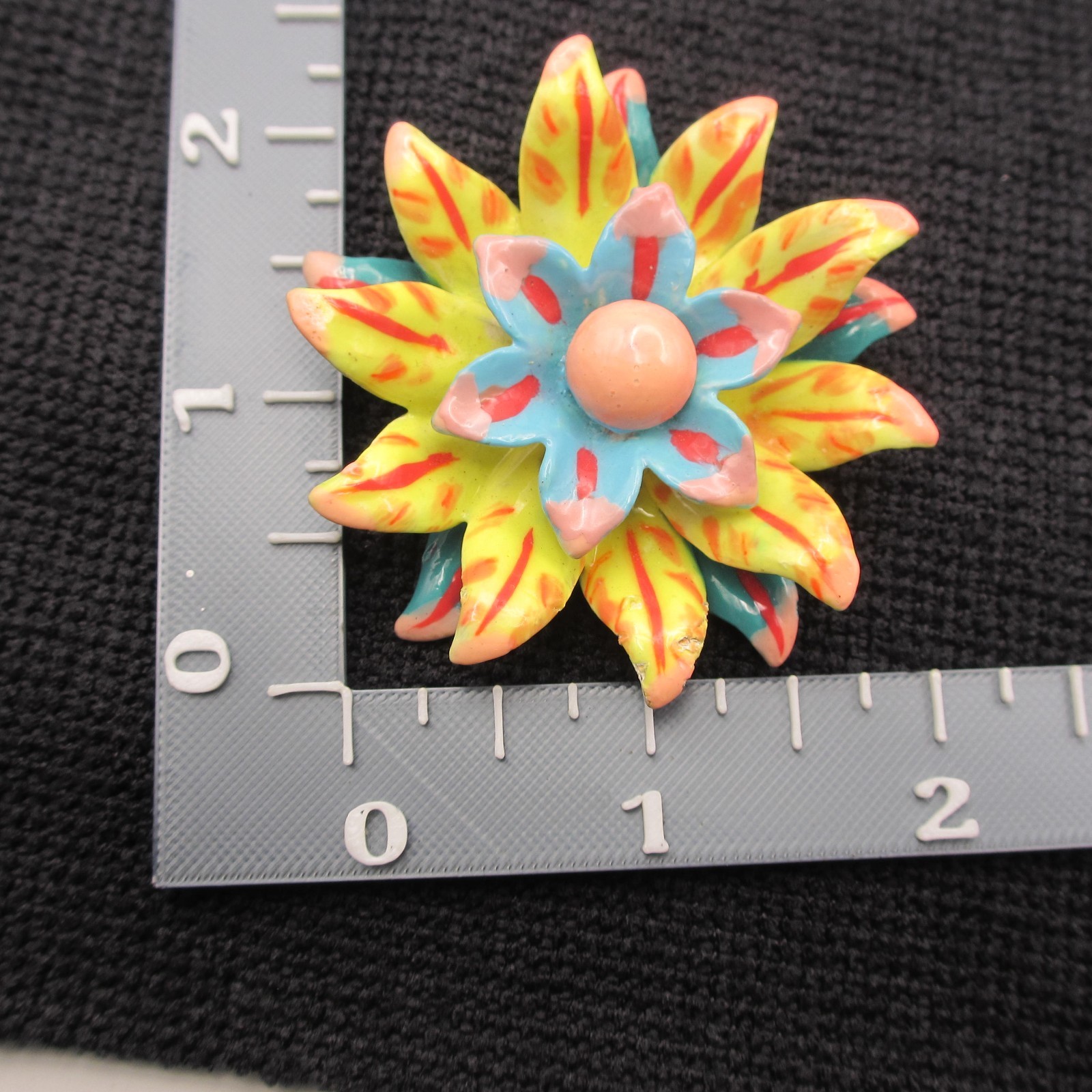 Vintage Enamel Flower Brooch Layered Multicolor SOME ENAMEL NICKS