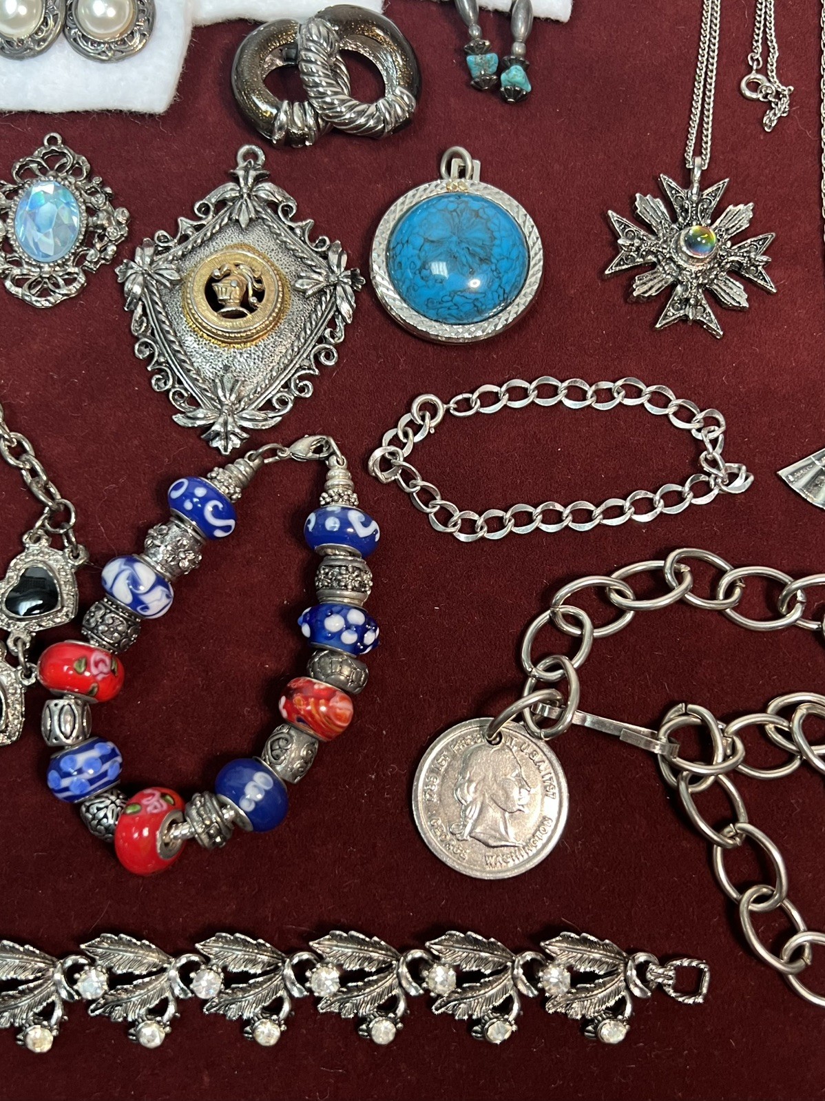 Vintage Silver Tone Jewelry Clip on Earrings Bracelet Necklace Pendant Lot of 23