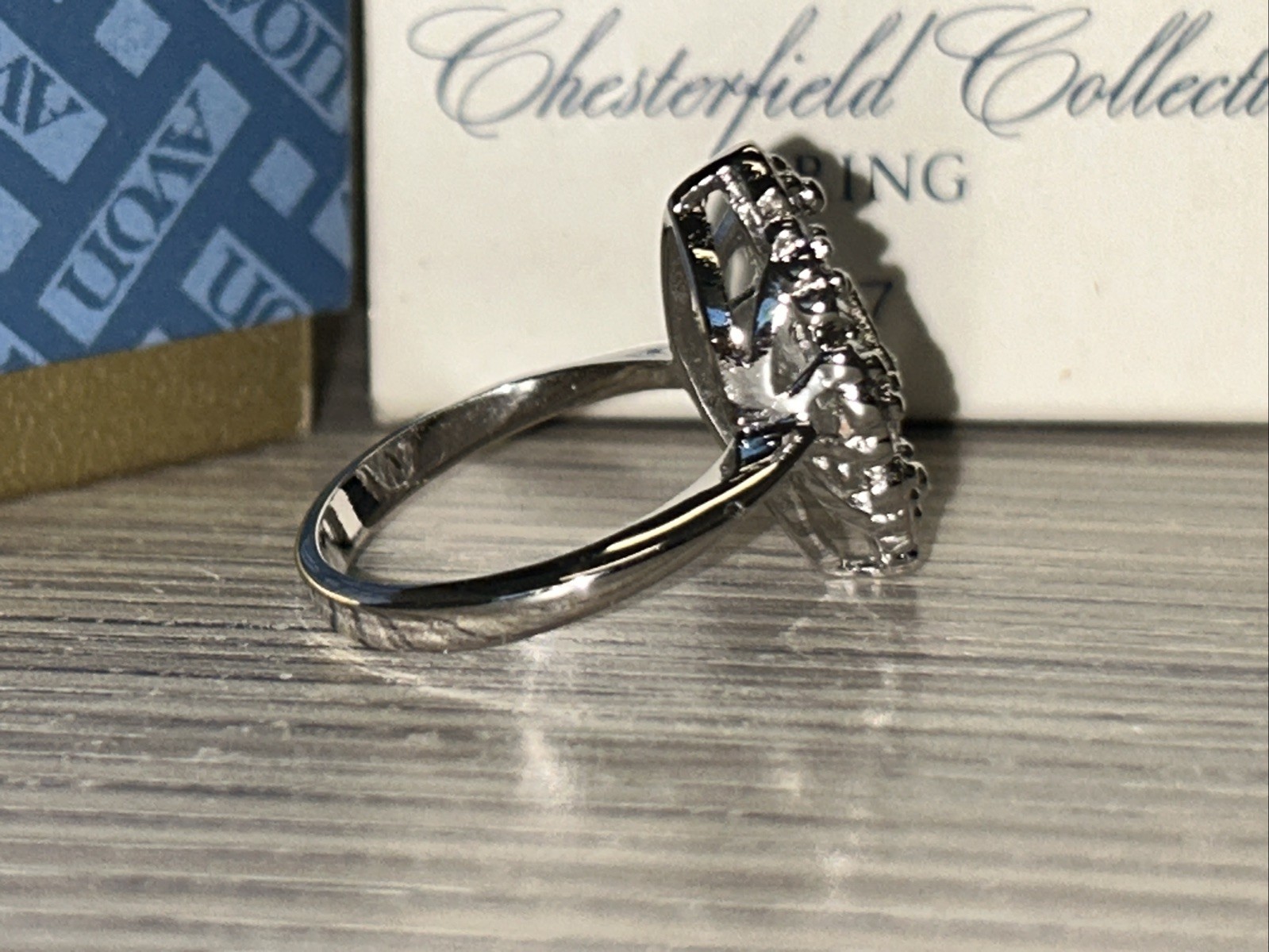 Vintage Avon Chesterfield Collection Ring Deco Style Silvertone Size 7