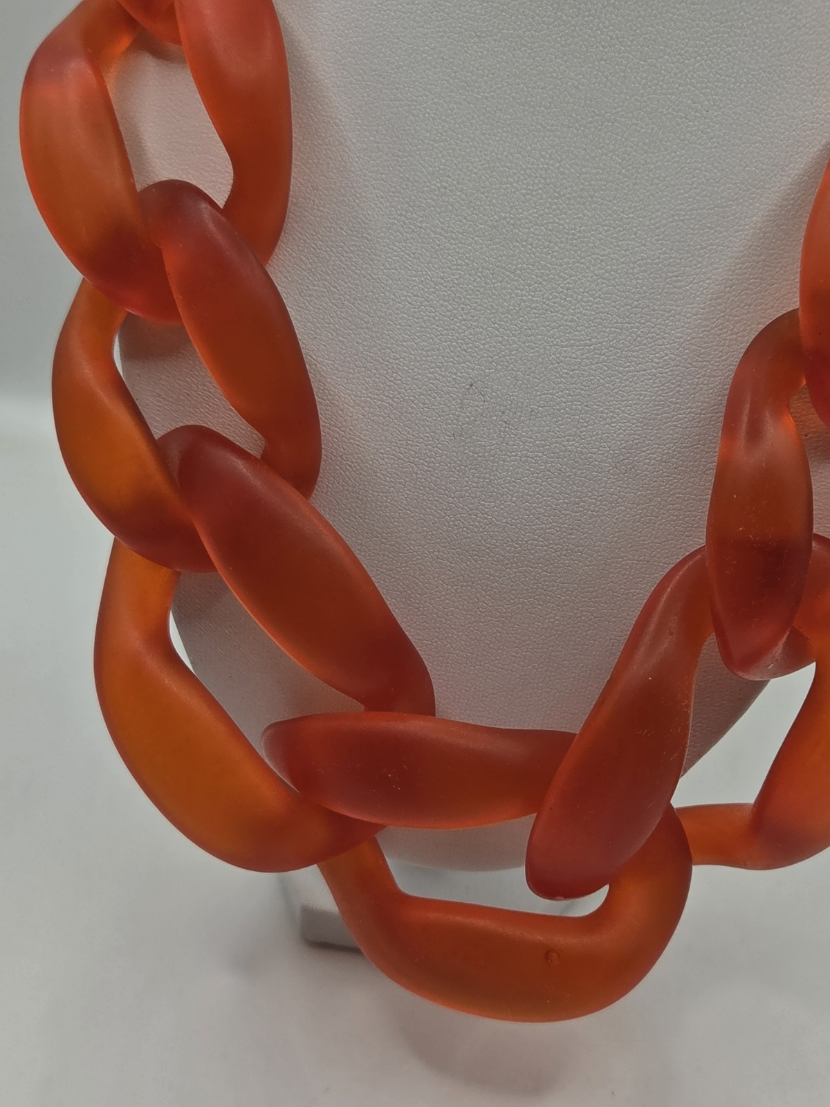 Iris Apfel Inspired Neon Orange Resin/Acrylic Chain Choker Necklace 20″L