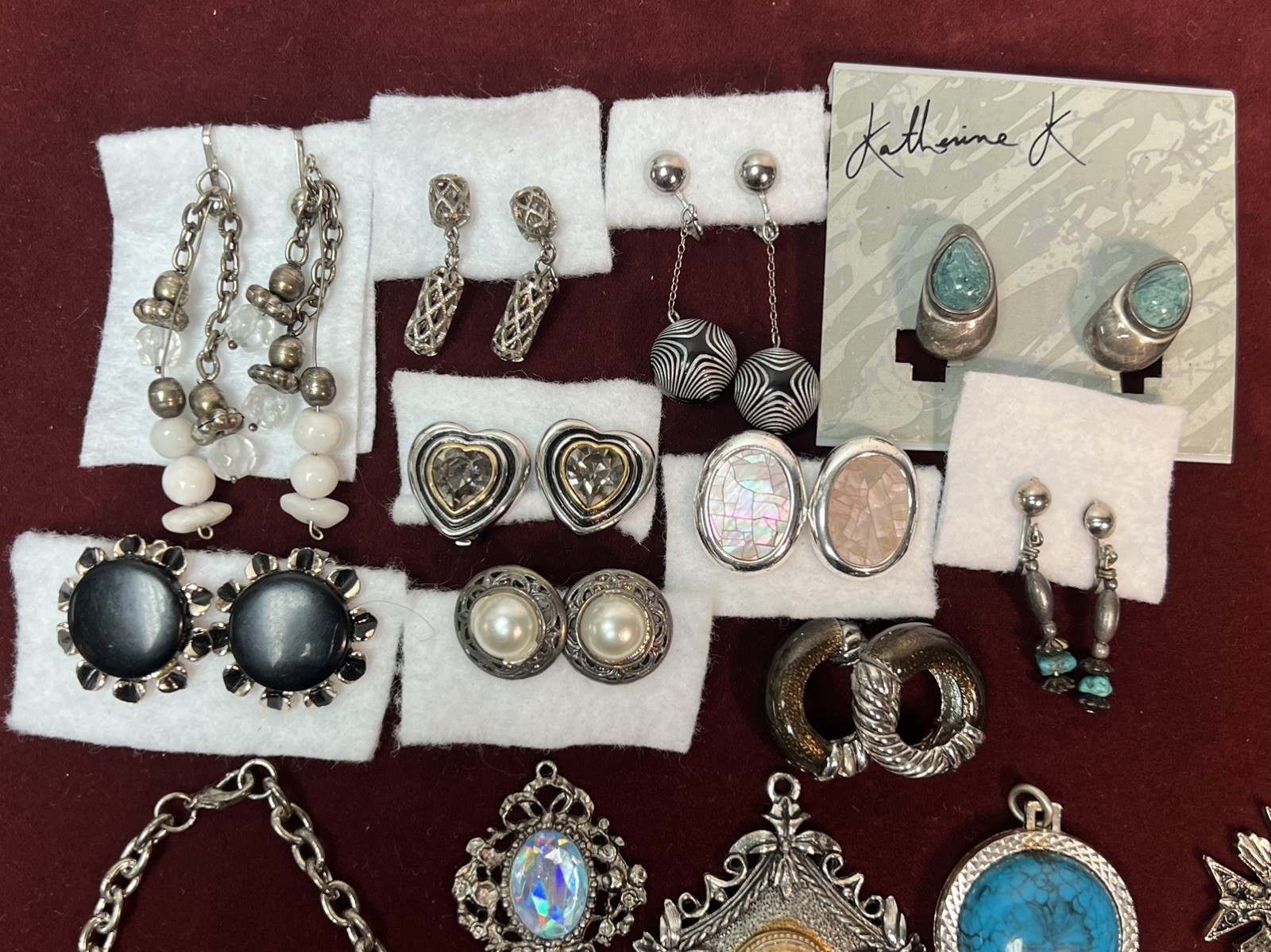 Vintage Silver Tone Jewelry Clip on Earrings Bracelet Necklace Pendant Lot of 23