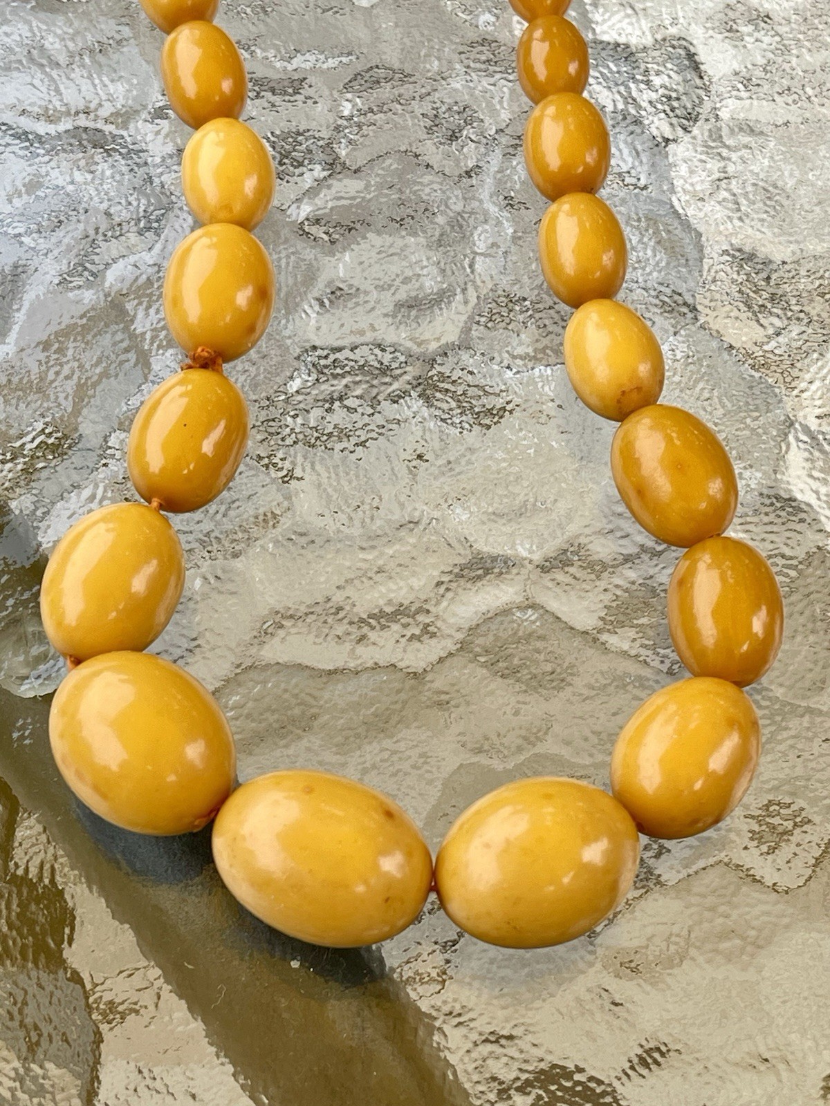 Vintage Estate Butterscotch Egg Yolk Bakelite Beaded Necklace 38”
