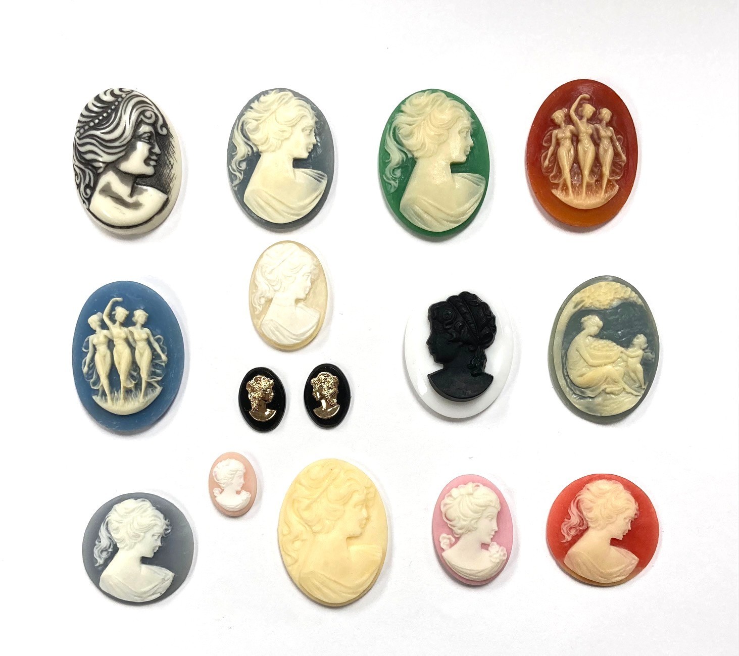 15 Vintage Acrylic Cameos (Hong Kong, Japan, West German) DIY Jewelry Making C81