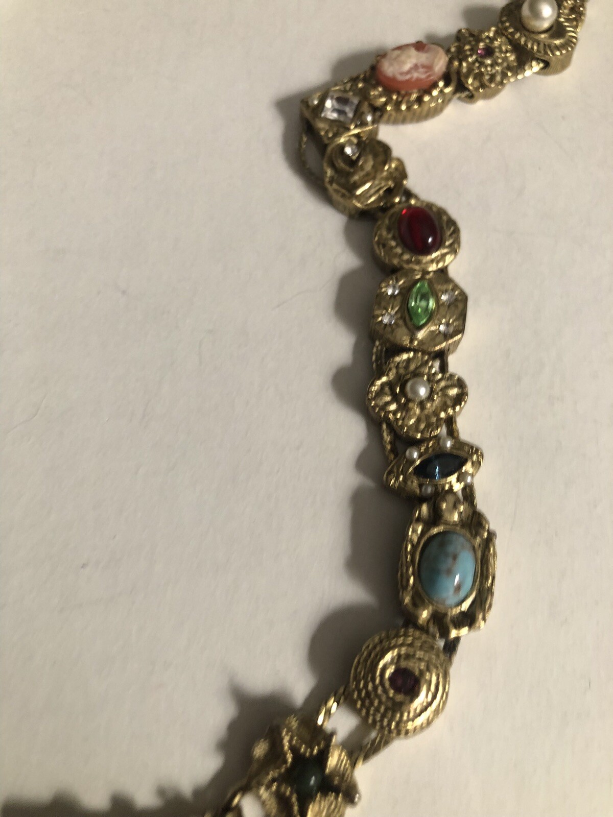 Vintage GOLD TONE SLIDE BRACELET MULTIPLE STONES 7 1/2”