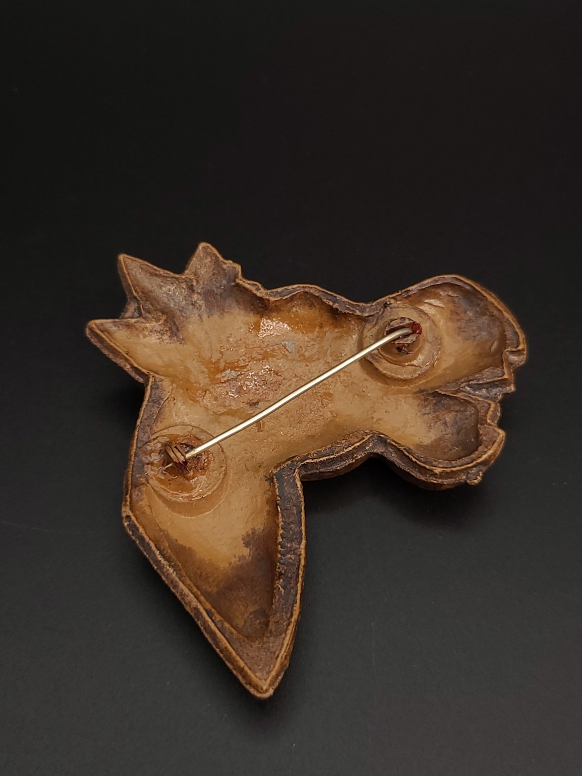 Vintage Handcrafted Wood Horse Head Brooch Rhinestone Pin