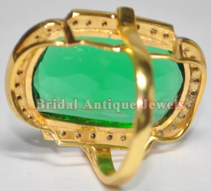 1.51ct Rose Cut Diamond Antique Look 925 Sterling Silver Emerald Cocktail Ring