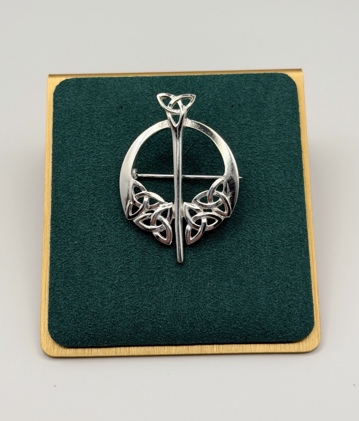 Silver Tone Celtic Knot Brooch Pin Trinity Triquetra Design 2.25″