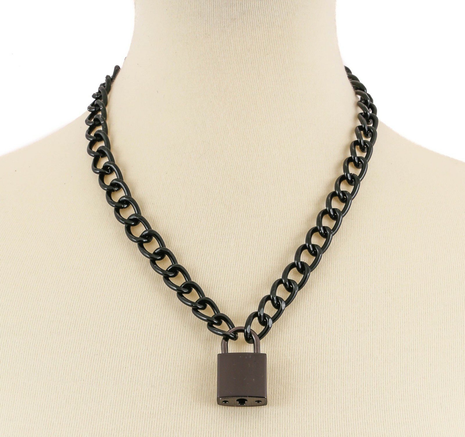 Black Padlock Black Chain Sid Vicious Style Pendant Punk Goth Thrash Metal