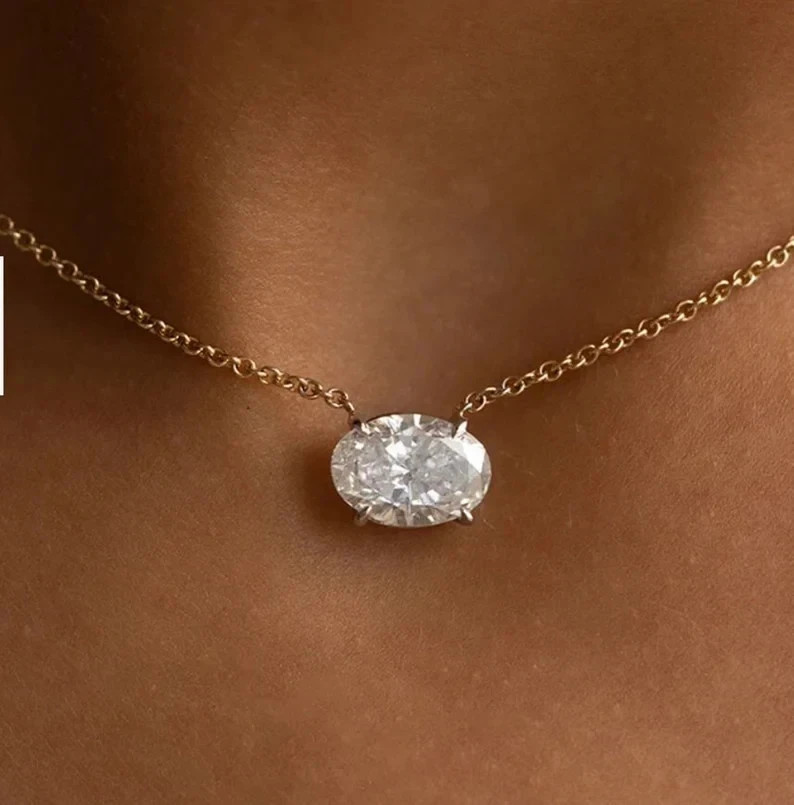Lab Created Diamond Oval Cut 14K Yellow Gold Finish Valentine’s Gift Necklace