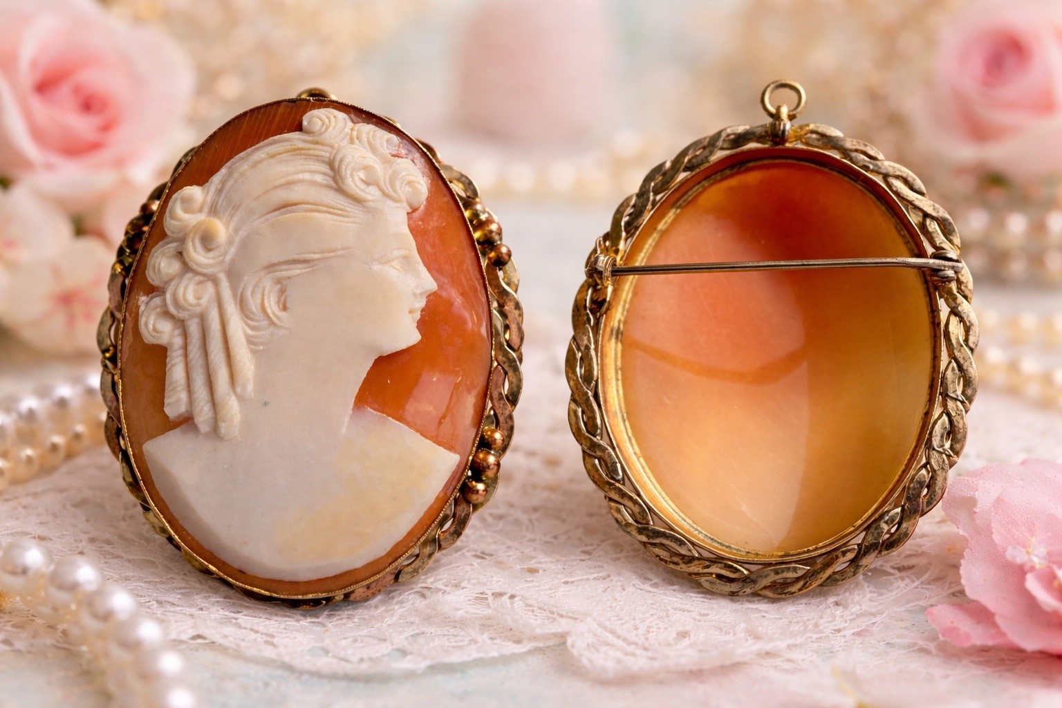 Beautiful, Large Vintage Cameo Brooch pendent Gold Filled 1920-1960