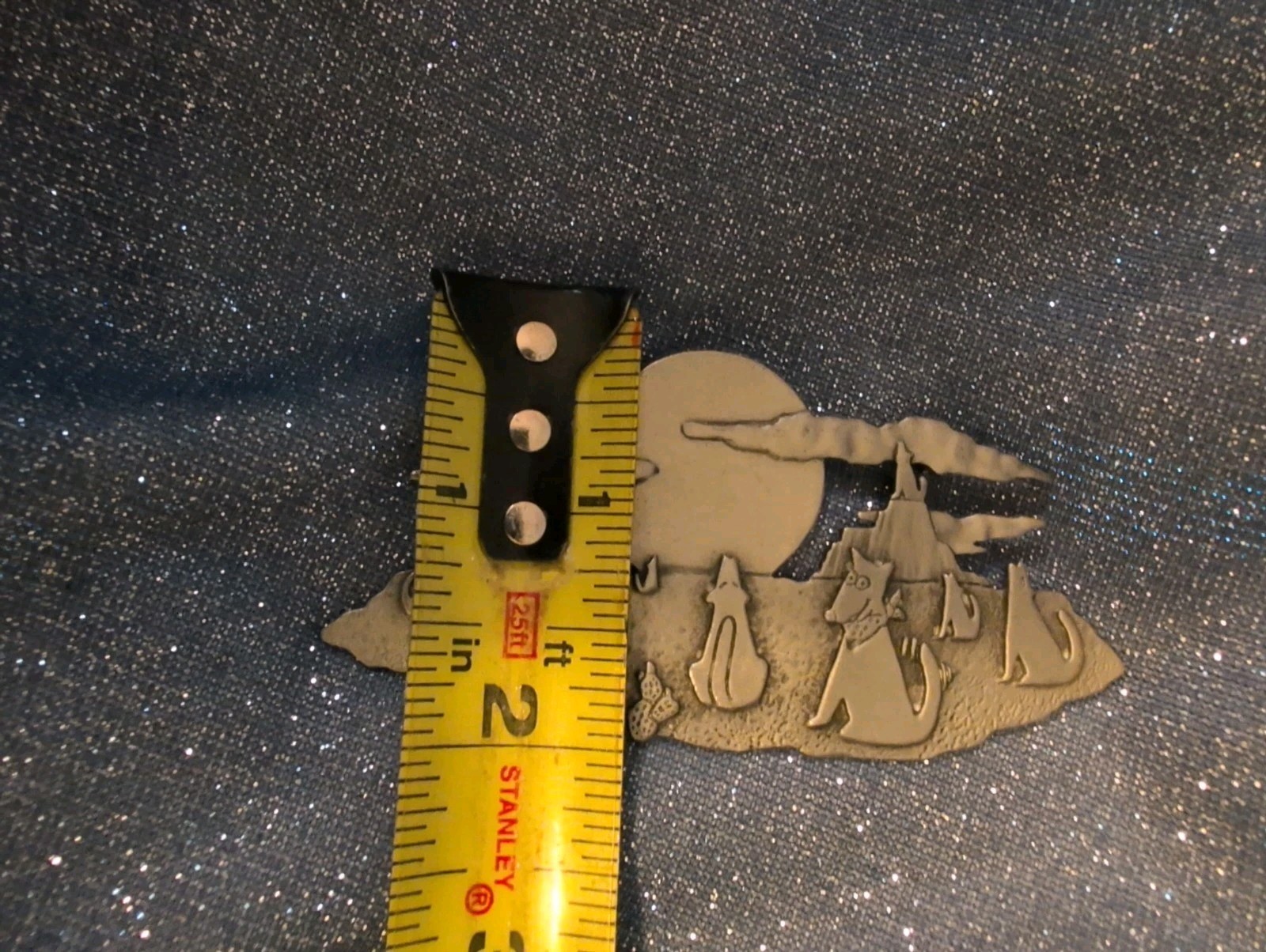 Vintage JJ Jonette Coyotes Howling At Moon Brooch Pewter Whimsical Southwestern