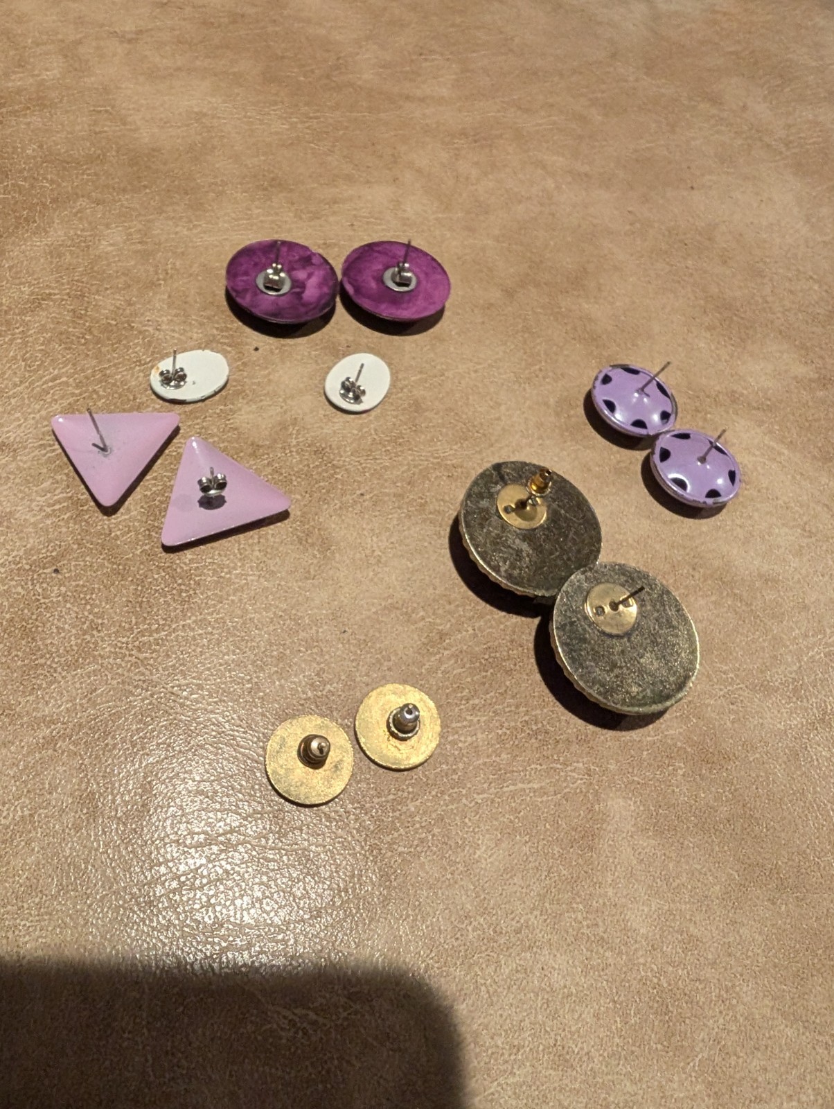 Vintage Pierced Earrings Purple Misc. 6 Pair Pre Owned