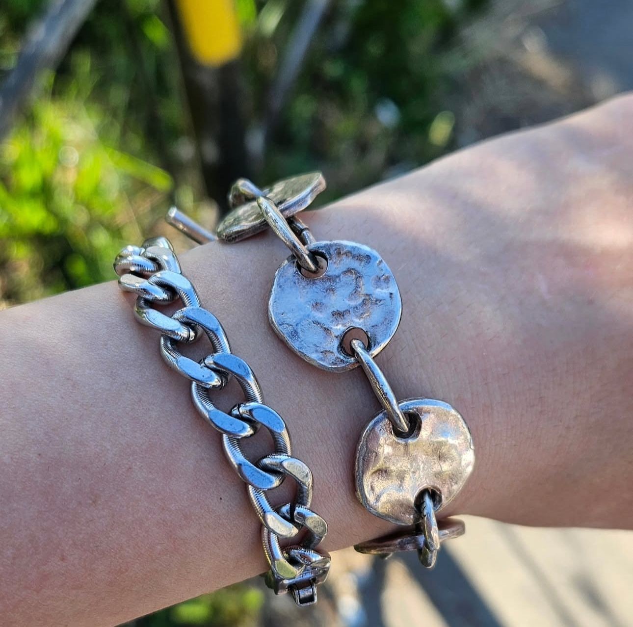 Vintage Monet Silver Tone Chain Bracelet (19cm) & Biche de Bere Brutalist (20cm)