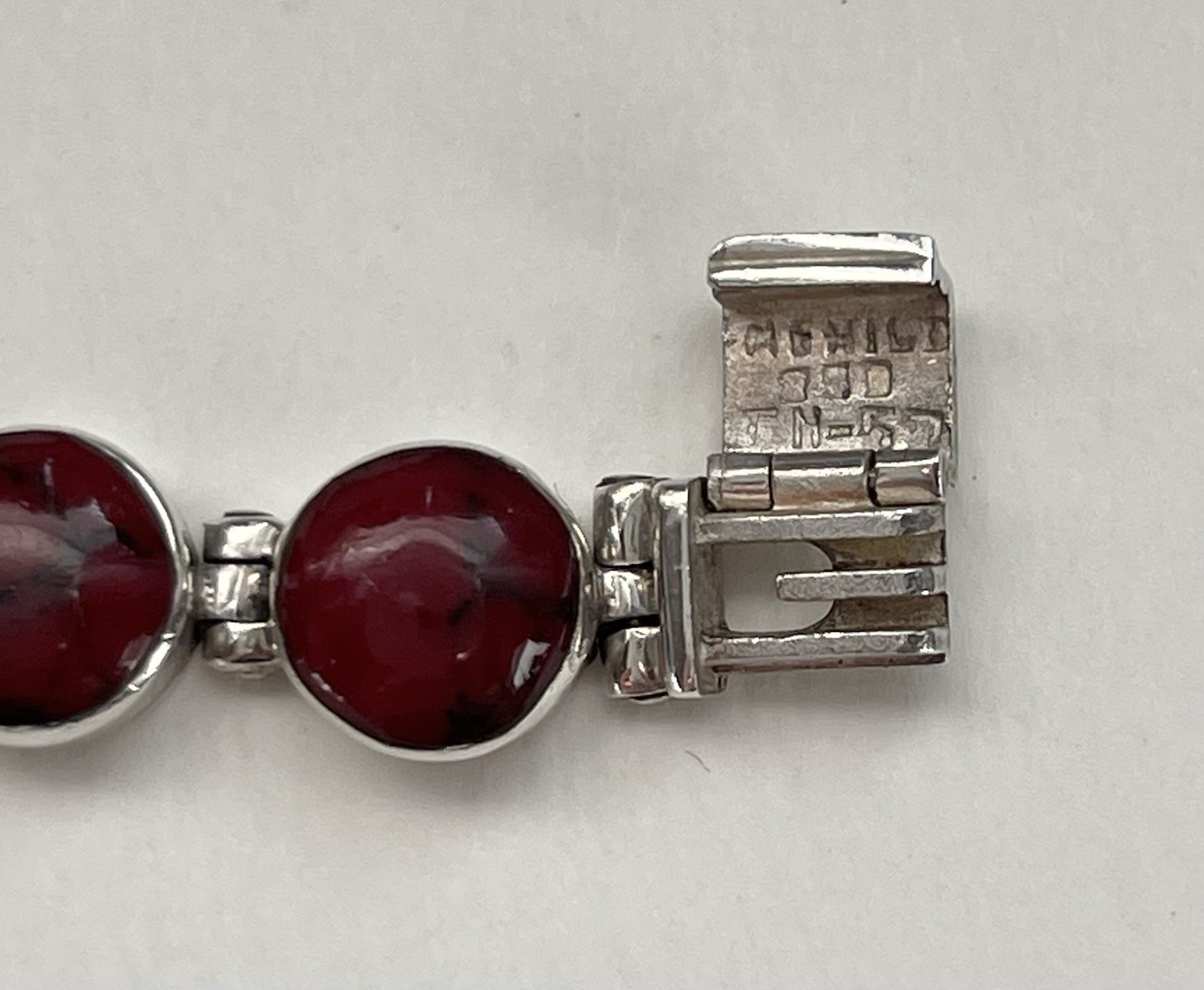 Vintage Sterling Silver Taxco Mexico 950 Red Jasper Hinged Links Bracelet 30g 7”