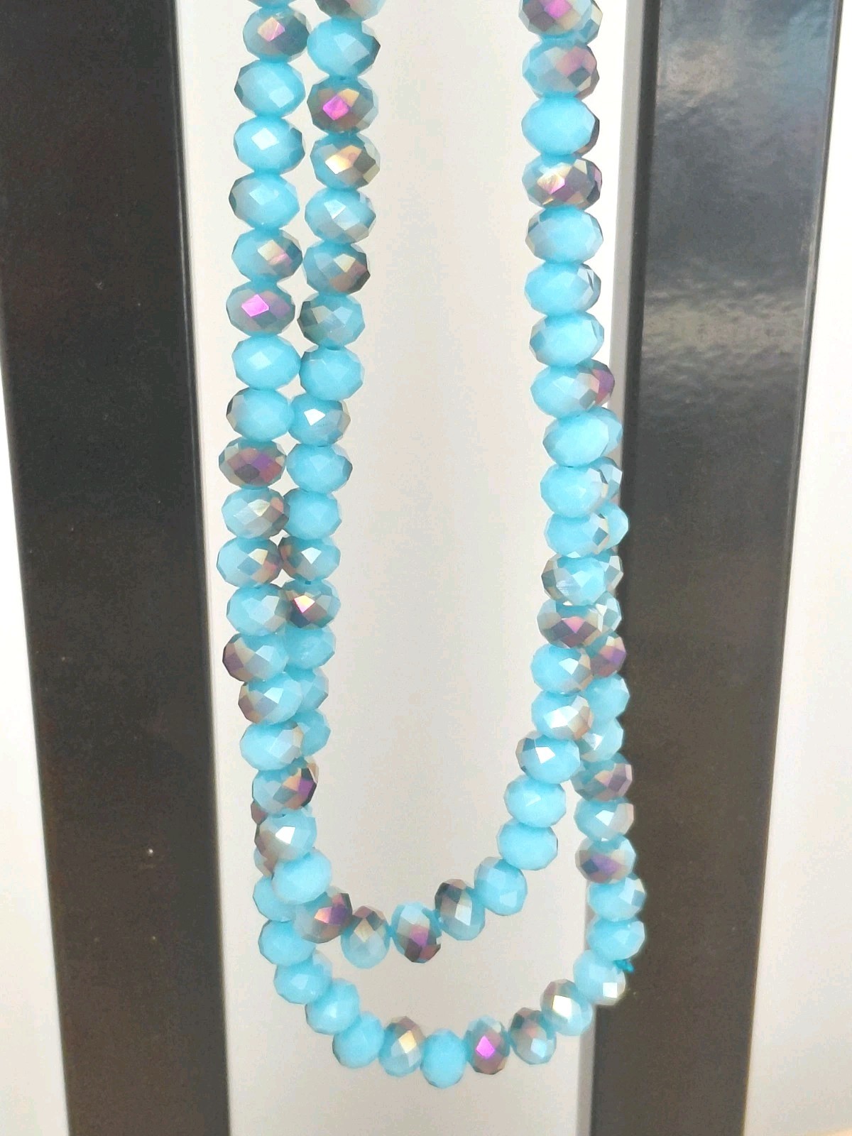 Blue AB Faceted Beaded Necklace/ Sparkling/ Very Good Condition/ No Clasp