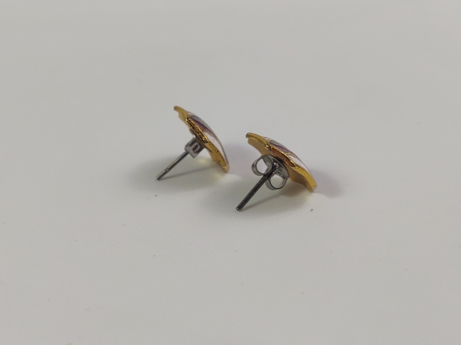 Pierced Earrings Gold Tone Multicolor Enamel Butterfly Costume Jewelry Vintage