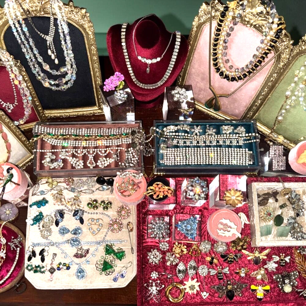 Jewelry Lot Vtg Rhinestone Sorrelli Trifari Weiss Jade High End Sets Estate