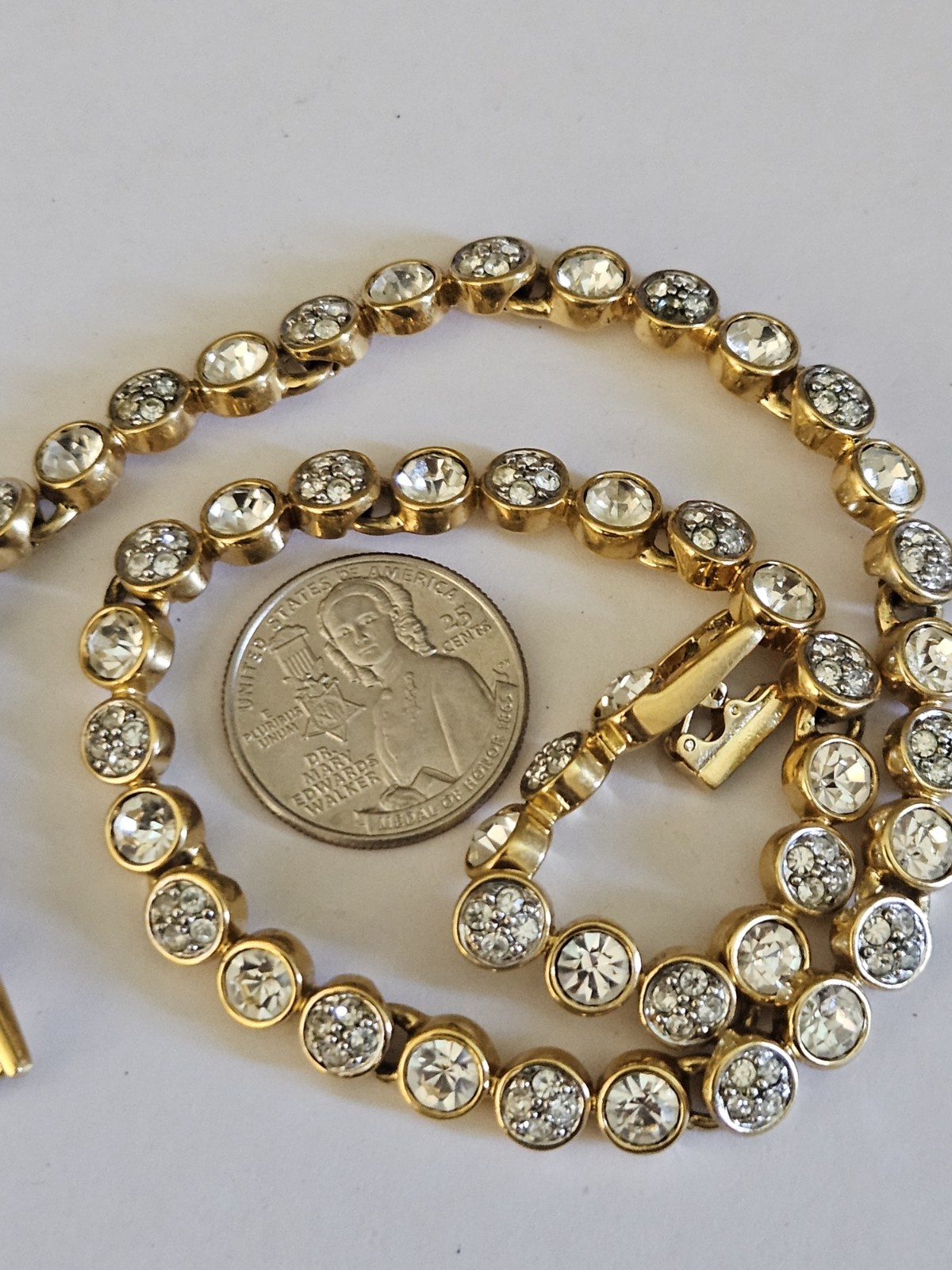 As Is Vintage Swarovski Swan Logo Gold Toneclear Crystal Collar Link Necklace