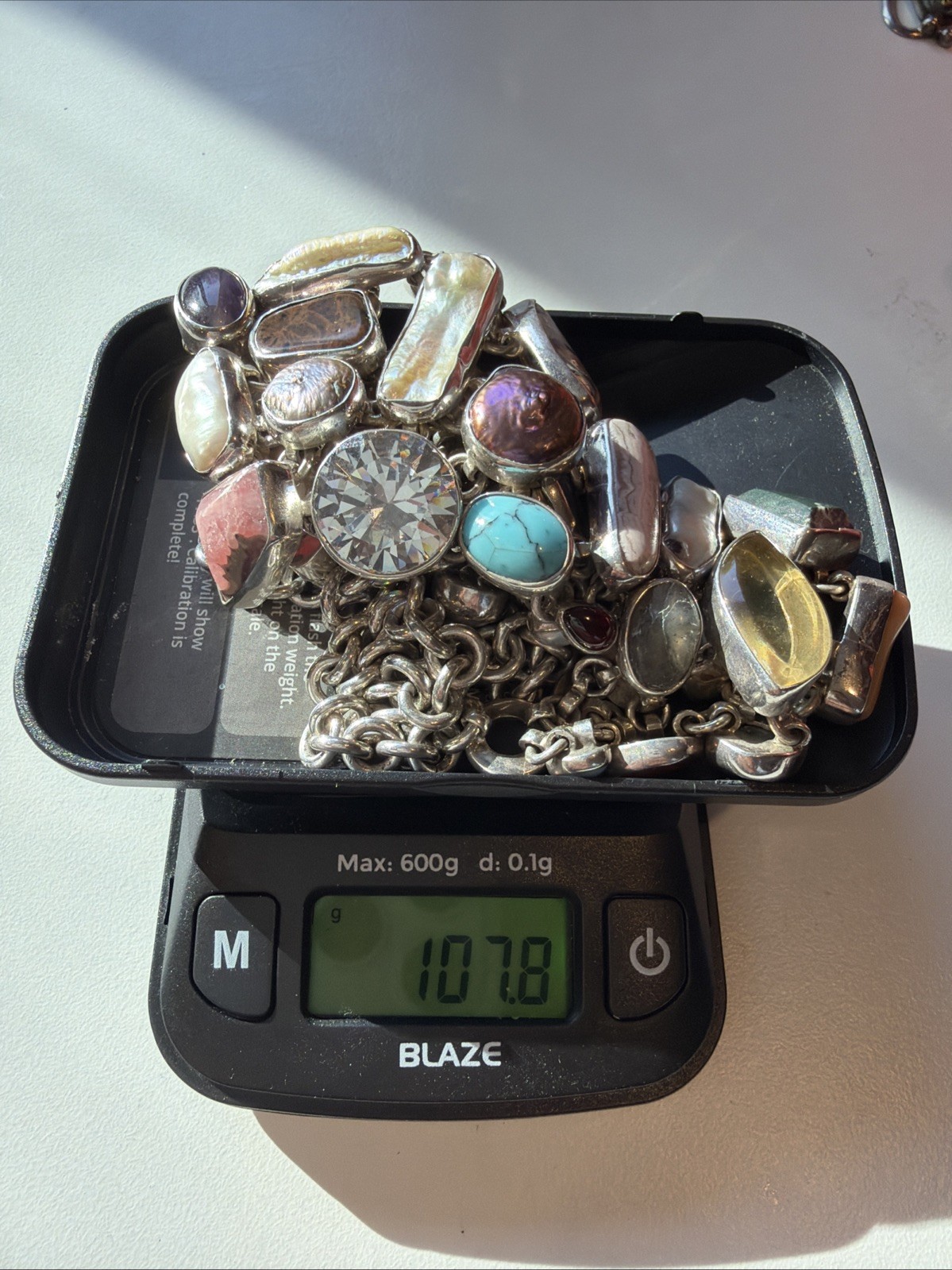 Mexico 950 Silver Multi Stone Necklace Daria Signed Statement Bib