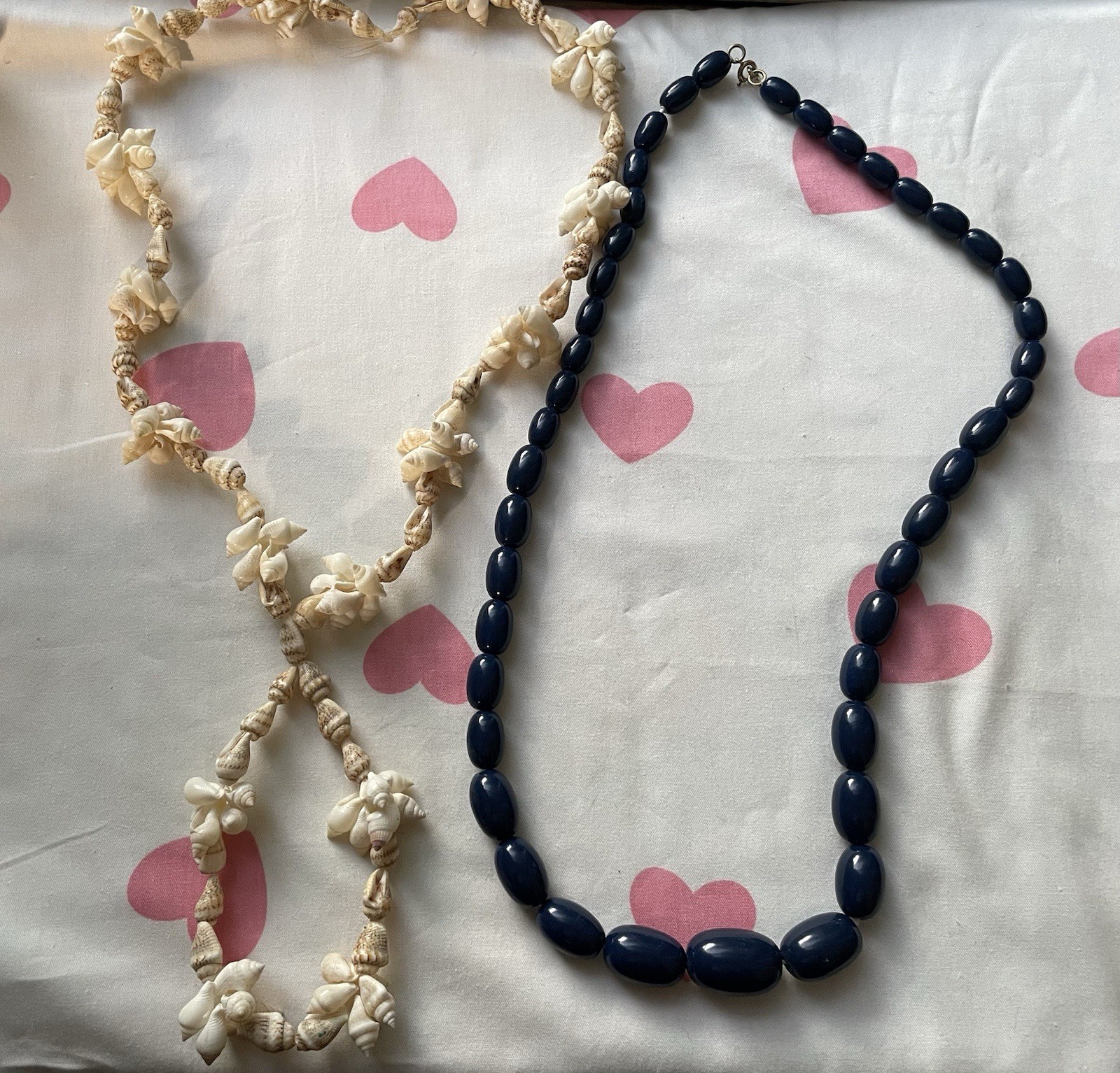 Lot Of 11 Vintage Beaded Necklaces Mixed Materials, Blue Red Black White