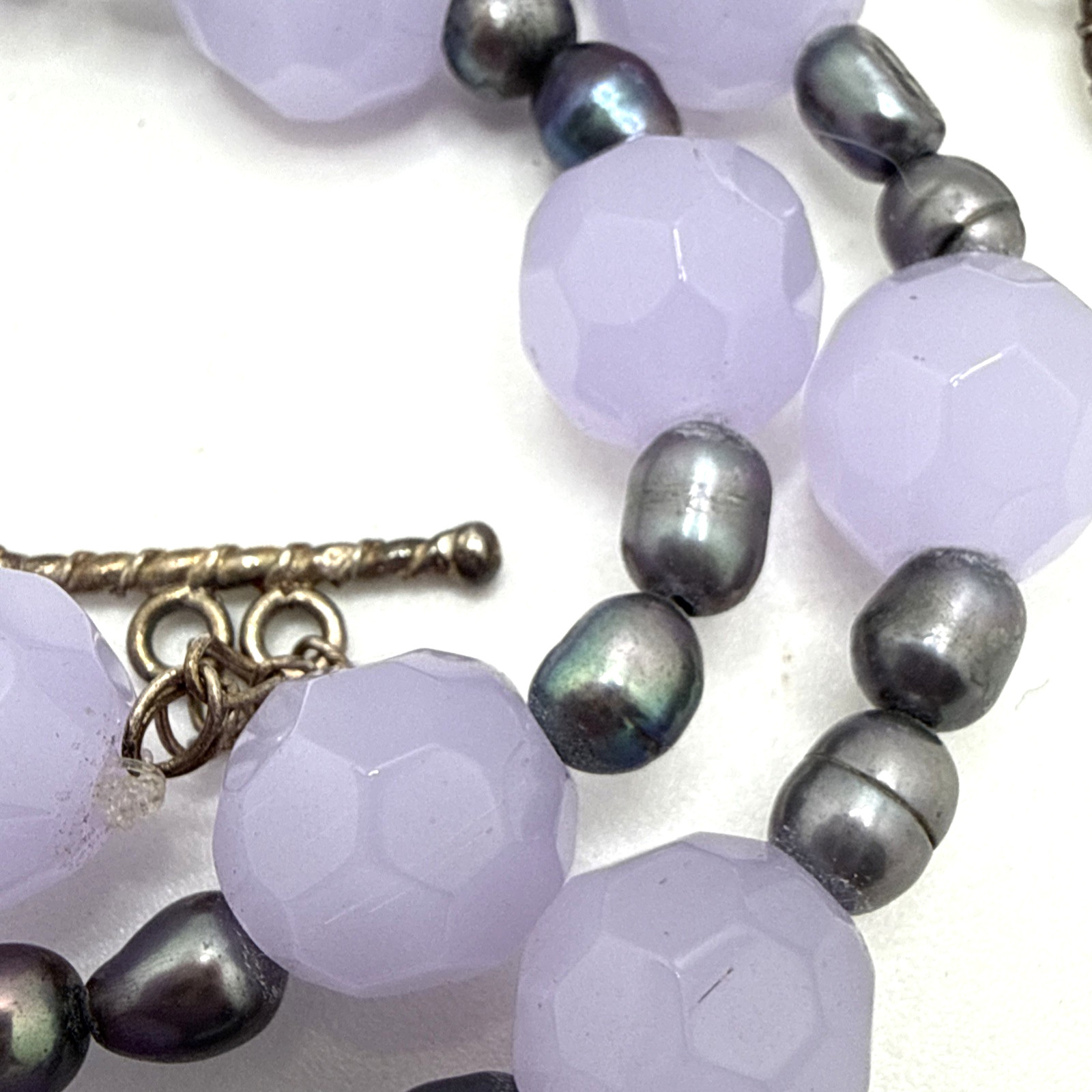 Genuine Baroque Pearl Purple Faceted Glass Bead Necklace 925 Sterling Silver 23″