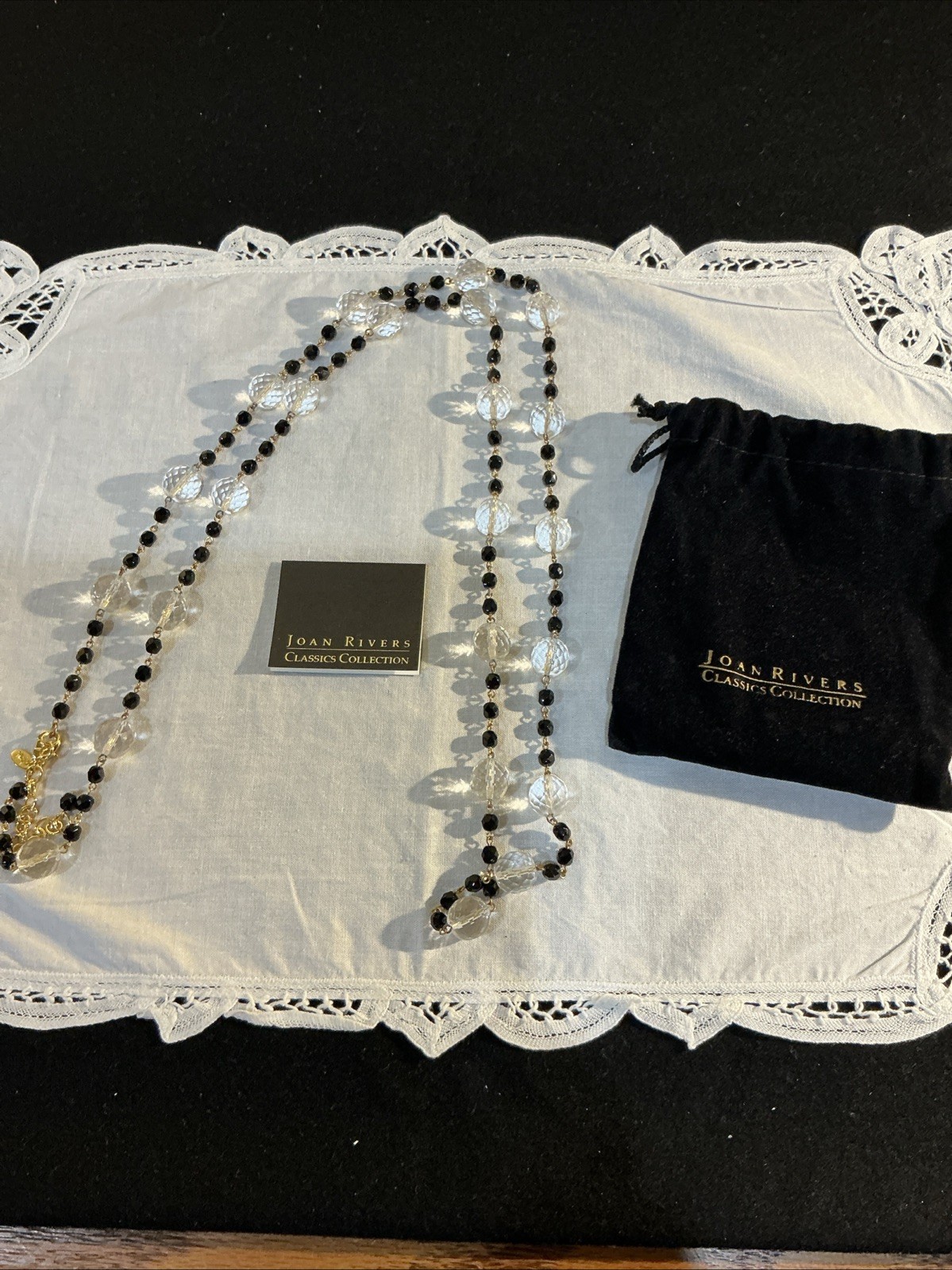 Joan Rivers Czech Republic Black & Clear Faceted Beaded Necklace Gold Tone