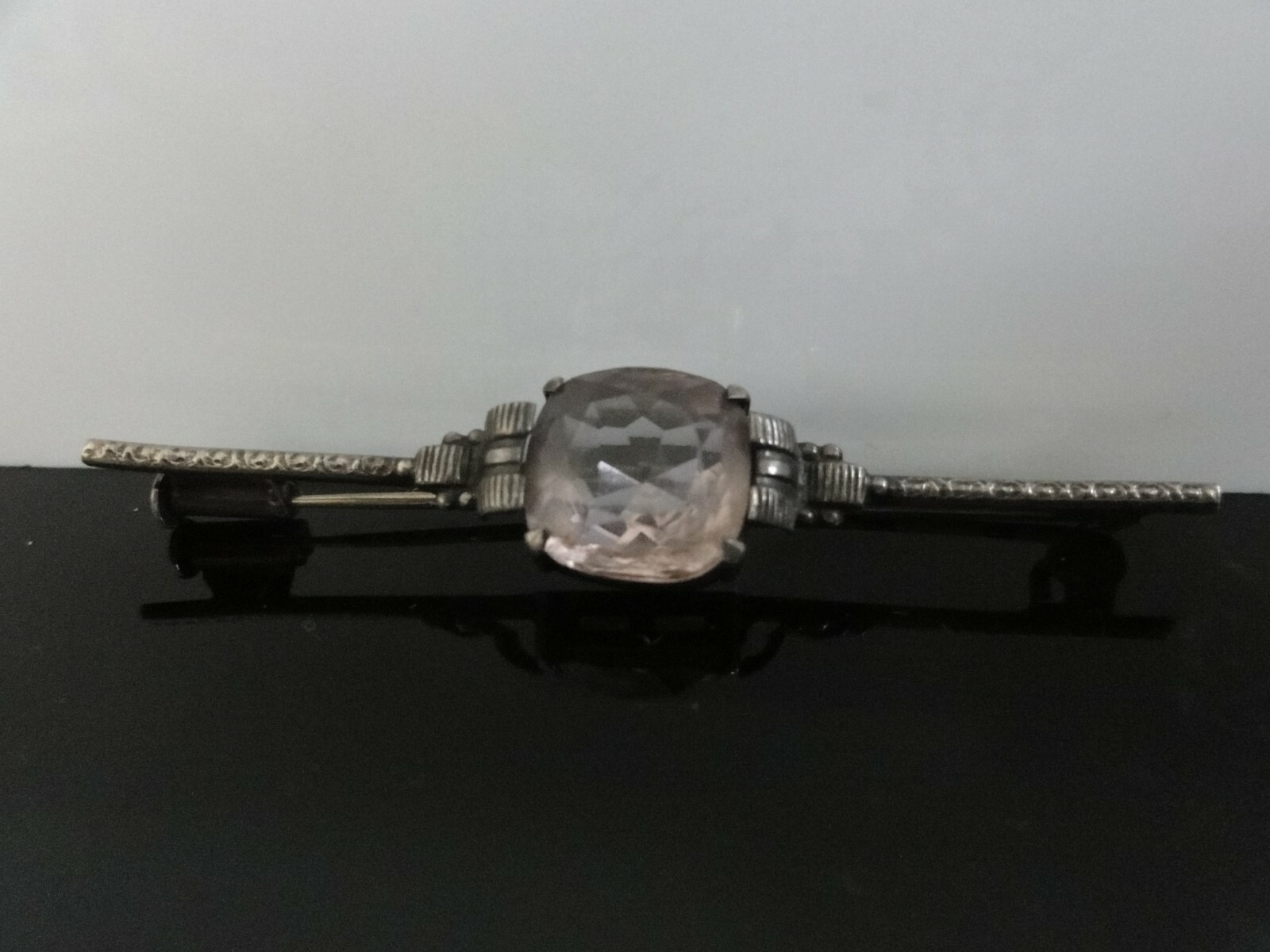 ART DECO FABULOUS LARGE FACETED AMETHYST EUROPEAN SILVER BROOCH