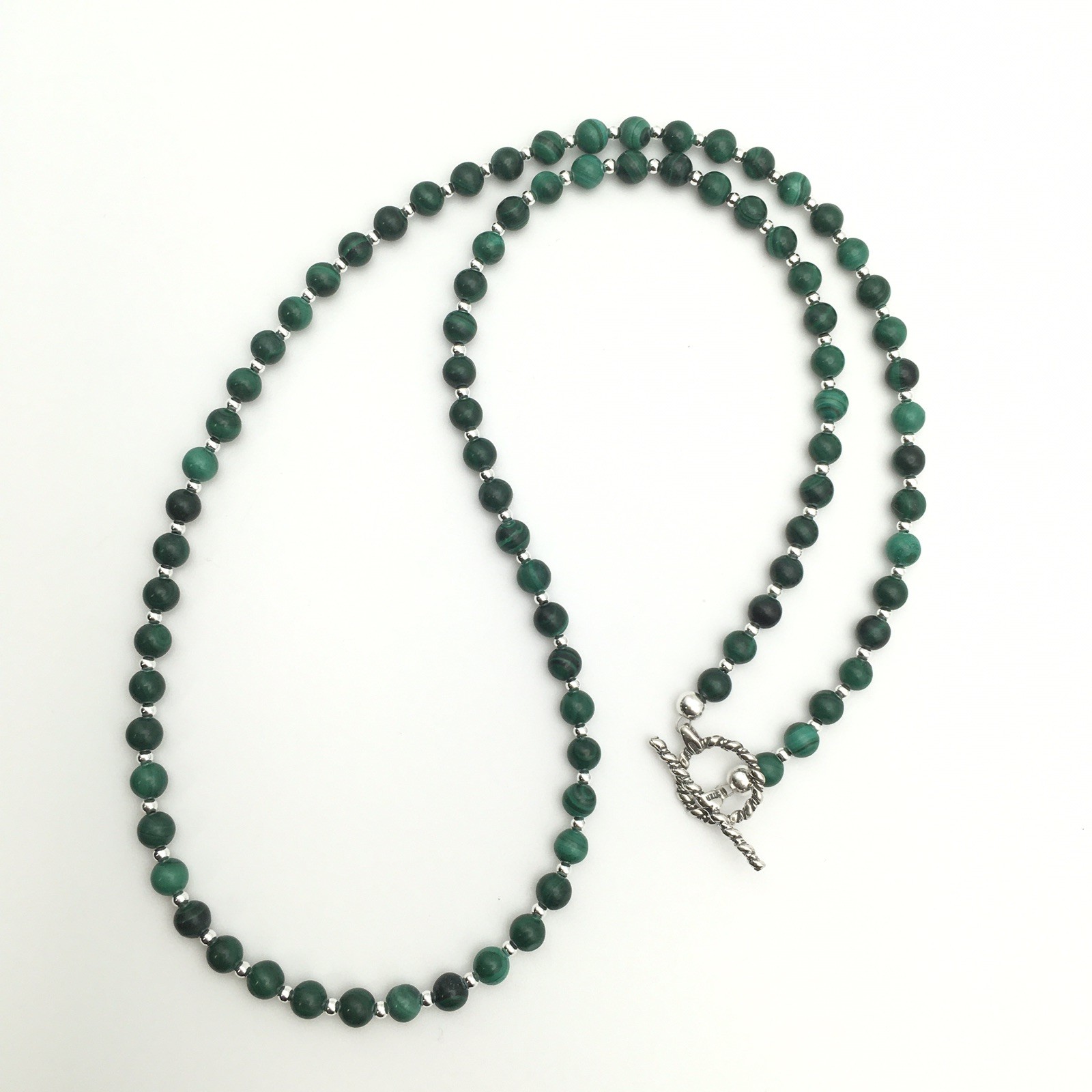 Silver Schark Handmade Sterling Silver & Green Malachite Necklace 21″ #97