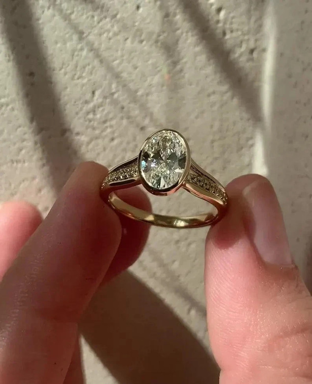 2.50TCW Vintage Oval Solitaire Moissanite Engagement Ring 18k Yellow Gold Plated