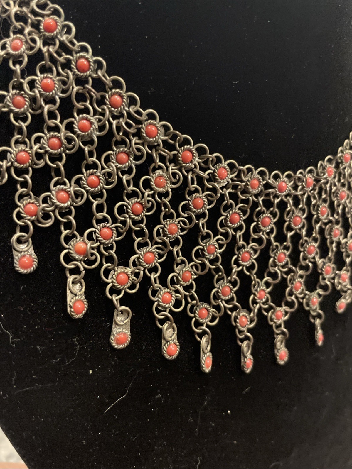 Vintage Chain Link Beaded Collar Necklace 16” With Clasp