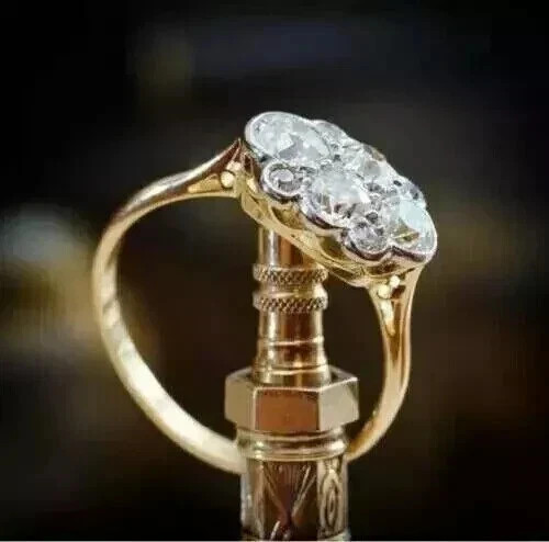 Art Deco Style 2Ct Round Lab Created Diamond 14K Yellow Gold FN Birthday Ring