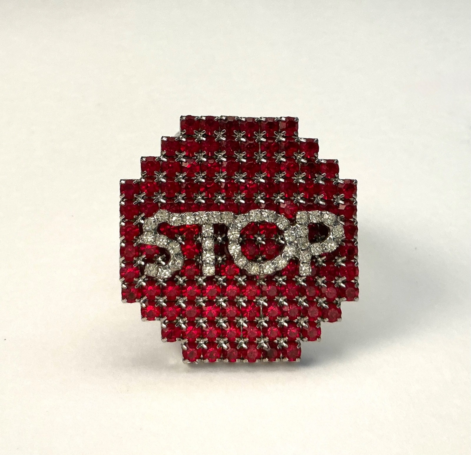 Dorothy BAUER Vintage STOP Sign Rhinestone Pin
