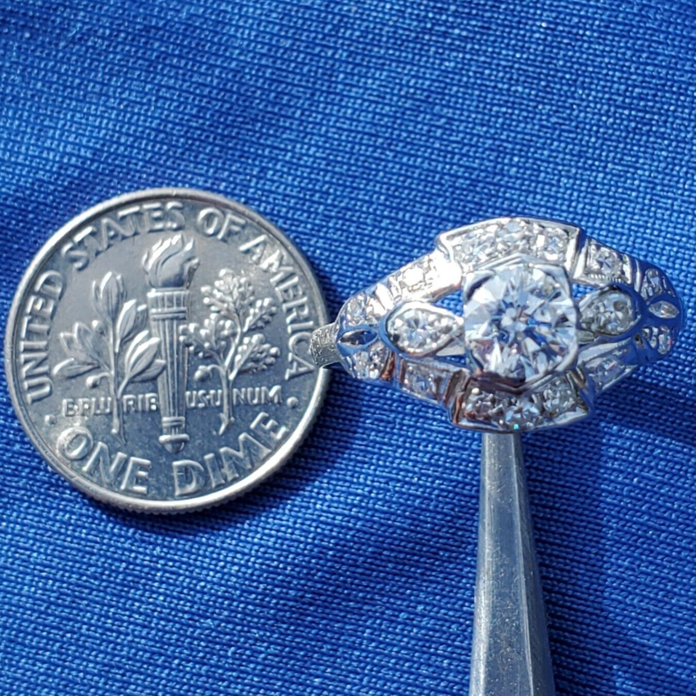 ORIGINAL EARTH MINED DIAMOND Deco Engagement Ring Antique Platinum Solitaire S 6